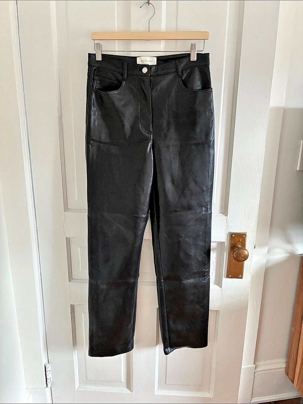 Aritzia The Melina Faux Leather Straight Leg Pants Black Size 8 Like New